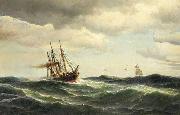 Carl Bille Dampfsegler auf sturmischer See Sweden oil painting artist
